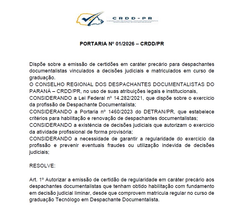 PORTARIA Nº 01/2026 – CRDD/PR